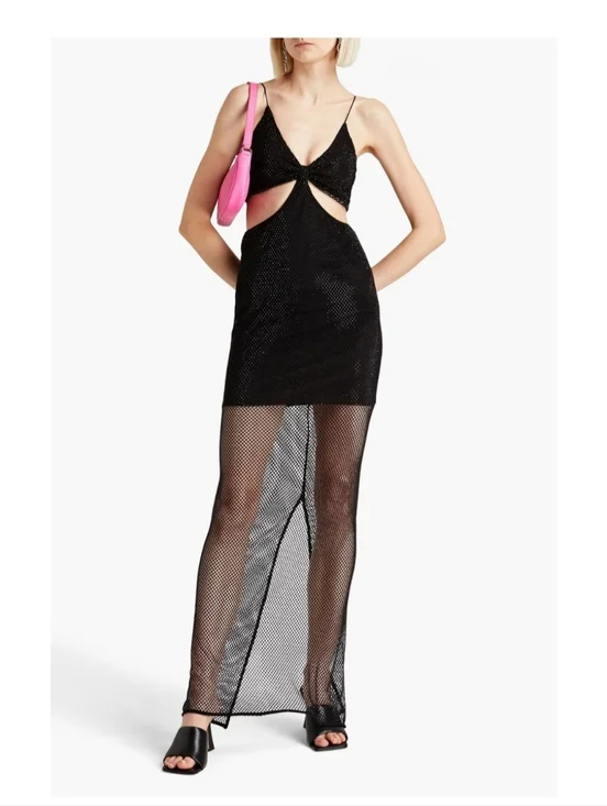 Alice + Olivia Havana embellished mesh cutout maxi dress in black Sz 0 $795 - Picture 2 of 14